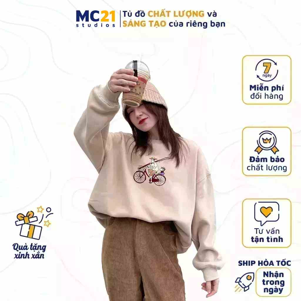 Áo sweater oversize MC21.STUDIOS nam nữ Unisex form rộng Ulzzang Streetwear Hàn Quốc chất nỉ lót bông cao cấp A3410