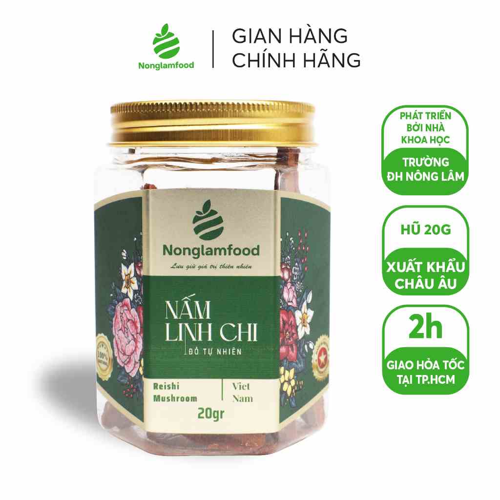 Nấm Linh Chi đỏ tự nhiên Nonglamfood hũ 20g | Quà tặng sức khỏe cao cấp tặng người thân, bạn bè, đối tác