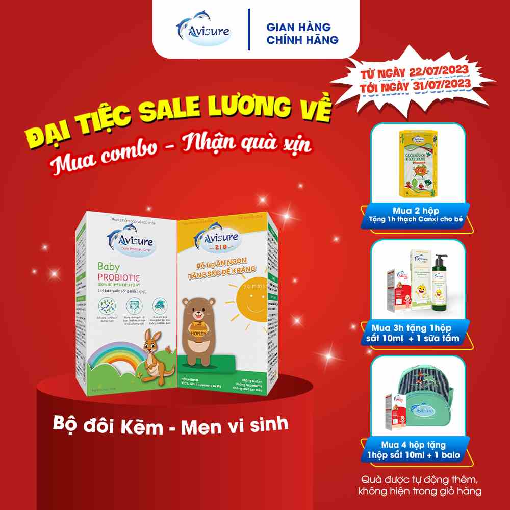 Combo Men vi sinh kẽm sinh học từ Mỹ Avisure Baby Probiotic - ZiO giúp bé ăn ngon, tăng đề kháng, tiêu hoá tốt