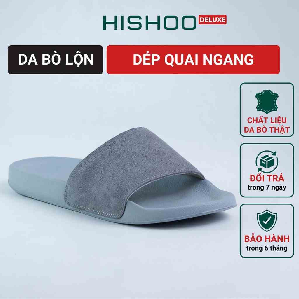 Dép quai ngang slipper Xám nam, nữ  HISHOO siêu nhẹ da bò thật thời trang size 36 - 43 U111