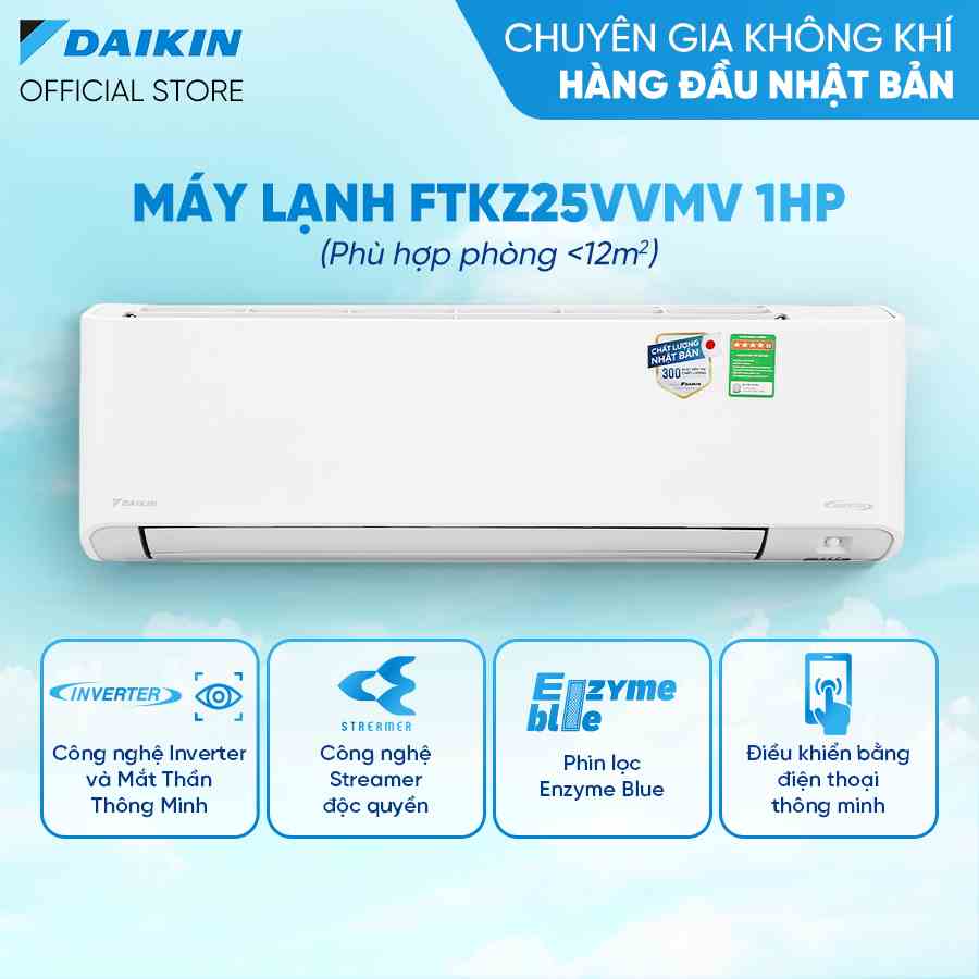 [Trả góp 0%]-[Miễn phí công lắp] Điều Hòa Inverter Cao Cấp FTKZ25VVMV - 1HP 9000TBU - Hàng chính hãng