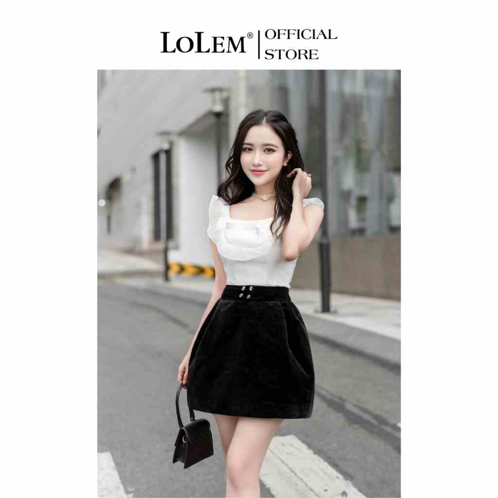 Áo kiểu croptop LOLEM AK1357 cổ vuông vải tafta giữ form tốt