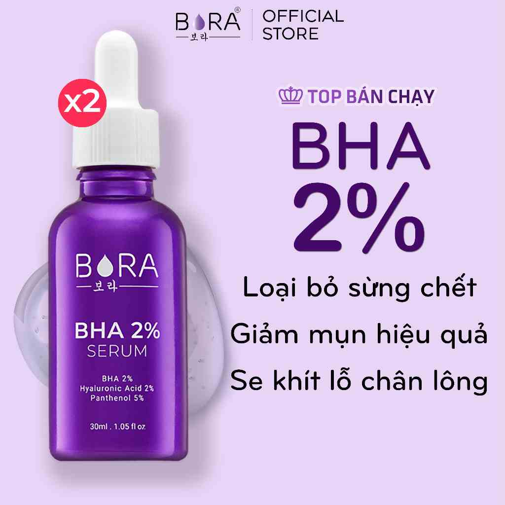 [Mã BMLTB200 giảm đến 100K đơn 499K] COMBO 2 Serum Ngừa Mụn Dưỡng Ẩm Trắng Da Se Khít Lỗ Chân Lông BORA BHA 2% Lọ 30ml