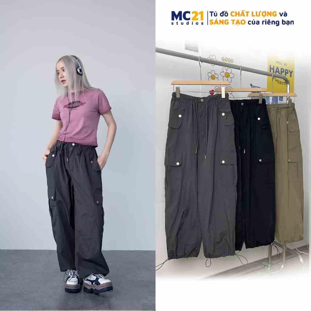 Quần parachute MC21.STUDIOS chất gió unisex lưng cao cạp chun bigsize Ulzzang Streetwear Hàn Quốc pants Q3607