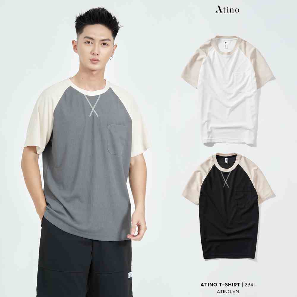 Áo Thun Ngắn Tay Nam Raglan ATINO chất liệu 100% Cotton thoáng mát form Regular - Áo Phông Cộc Tay AP3.2941