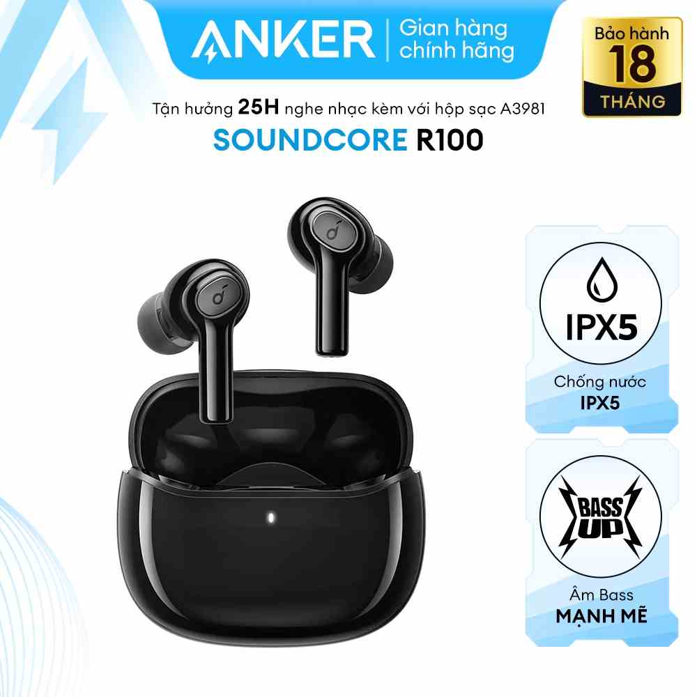 Tai nghe bluetooth SOUNDCORE (by ANKER) R100 True Wireless, 25 giờ nghe nhạc, chống nước IPX5, tích hợp 2 mic - A3981