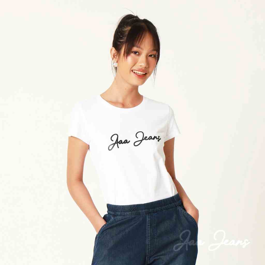 Áo Thun Nữ Cao Cấp Organic Cotton Màu Trắng Logo Aaa Jeans