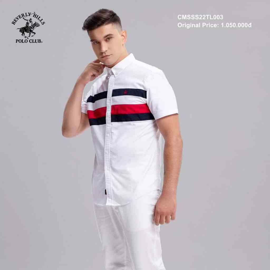 [Mã BMLTB35 giảm đến 35K đơn 99K] Beverly Hills Polo Club - Áo sơ mi Ngắn tay Nam Slim Fit Trắng WH- BHPC CMSSS22TL003