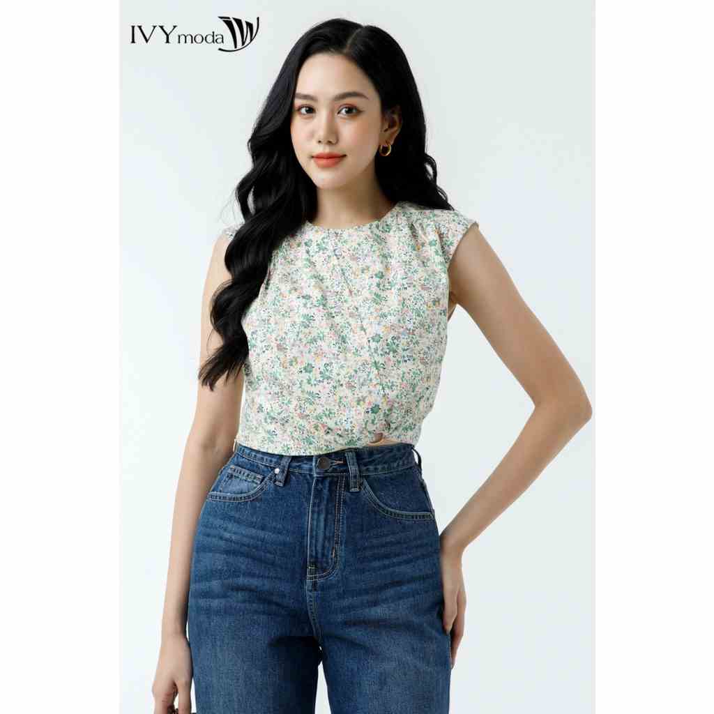 Áo croptop nữ tay liền họa tiết hoa IVY moda MS 16B9044