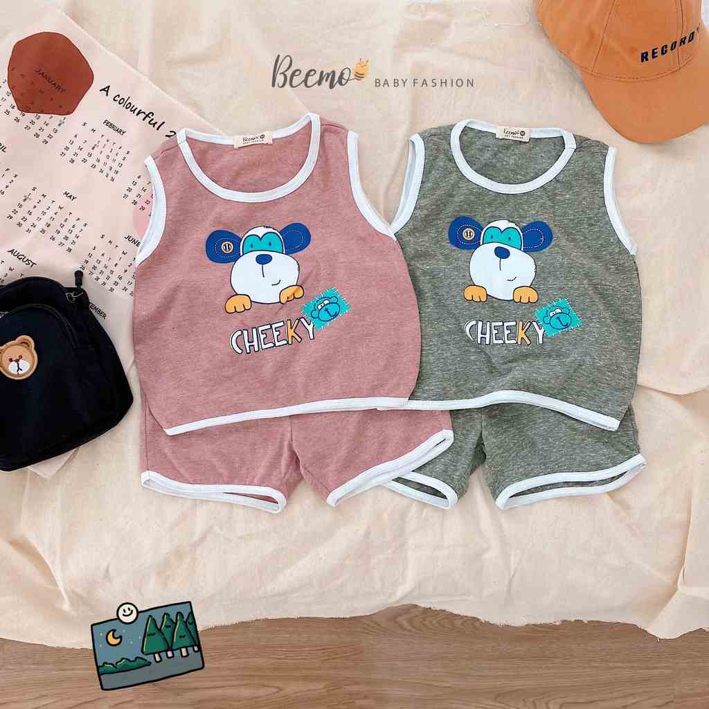 Bộ ba lỗ cộc tay hình gấu Cheeky cho bé trai, gái Beemo, Chất liệu cotton mềm mịn, 2 màu xinh xắn B180