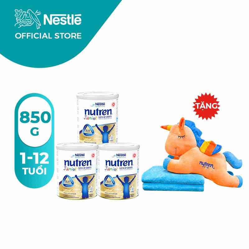 [MỚI][Tặng bộ gối mền Pony] Combo 3 lon sữa bột Nutren Junior 850g/lon