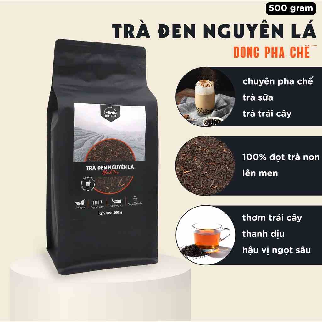 Trà Đen Nguyên Lá DalatFarm - Túi 500g (Dòng chuyên pha chế)