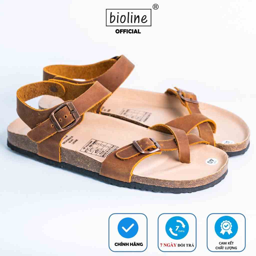 DK14 - Sandal Đế Trấu BIOLINE Official Quai Da Bò Đan Chéo Xỏ Ngón Lót Pu Kem Chống Nước