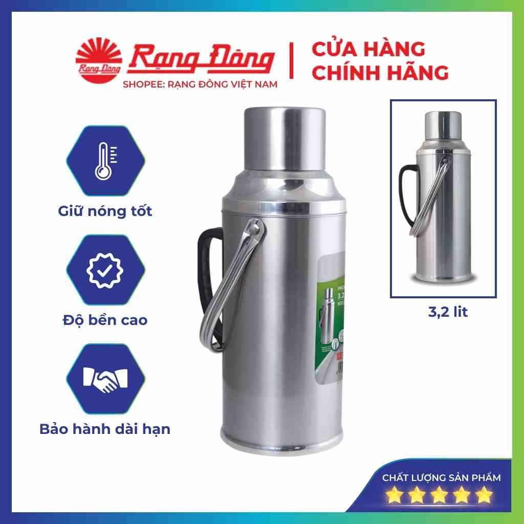 Phích nước Rạng Đông 3,2 lít, Bình thuỷ giữ nhiệt, chất liệu inox cao cấp, Model: RD 3240 ST1