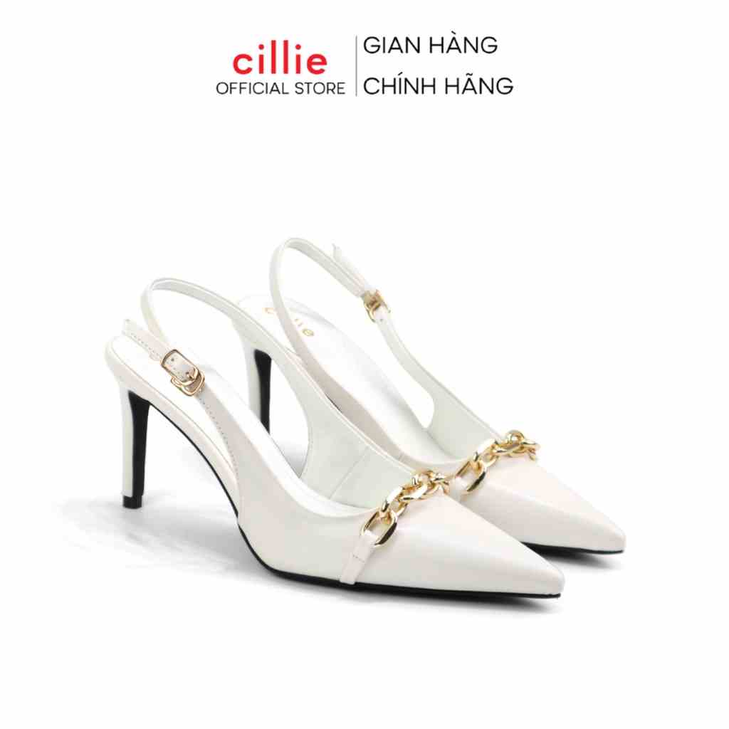 Giày cao gót slingback nữ phối khóa trendy mũi nhọn thanh mảnh thon chân gót cao 9cm đi làm đi tiệc Cillie 1107