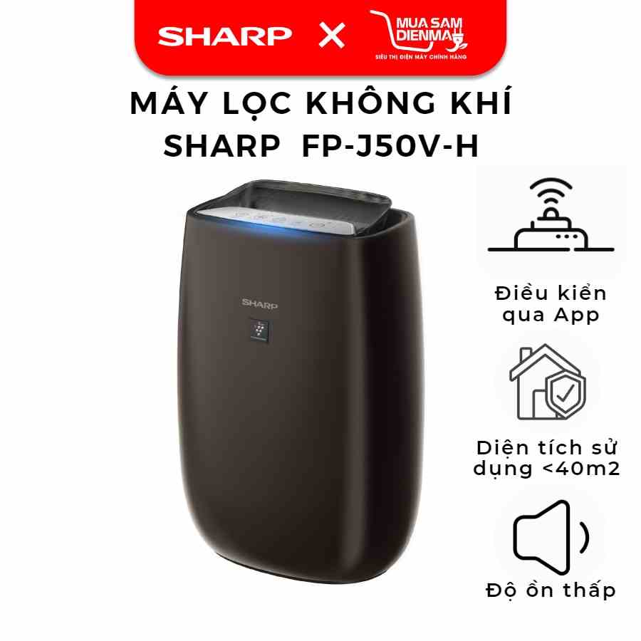 Máy lọc không khí Sharp FP-J50V-H (Hàng chính hãng, Nhập khẩu Thái Lan, Diện tích 40m², Bảo hành toàn quốc)