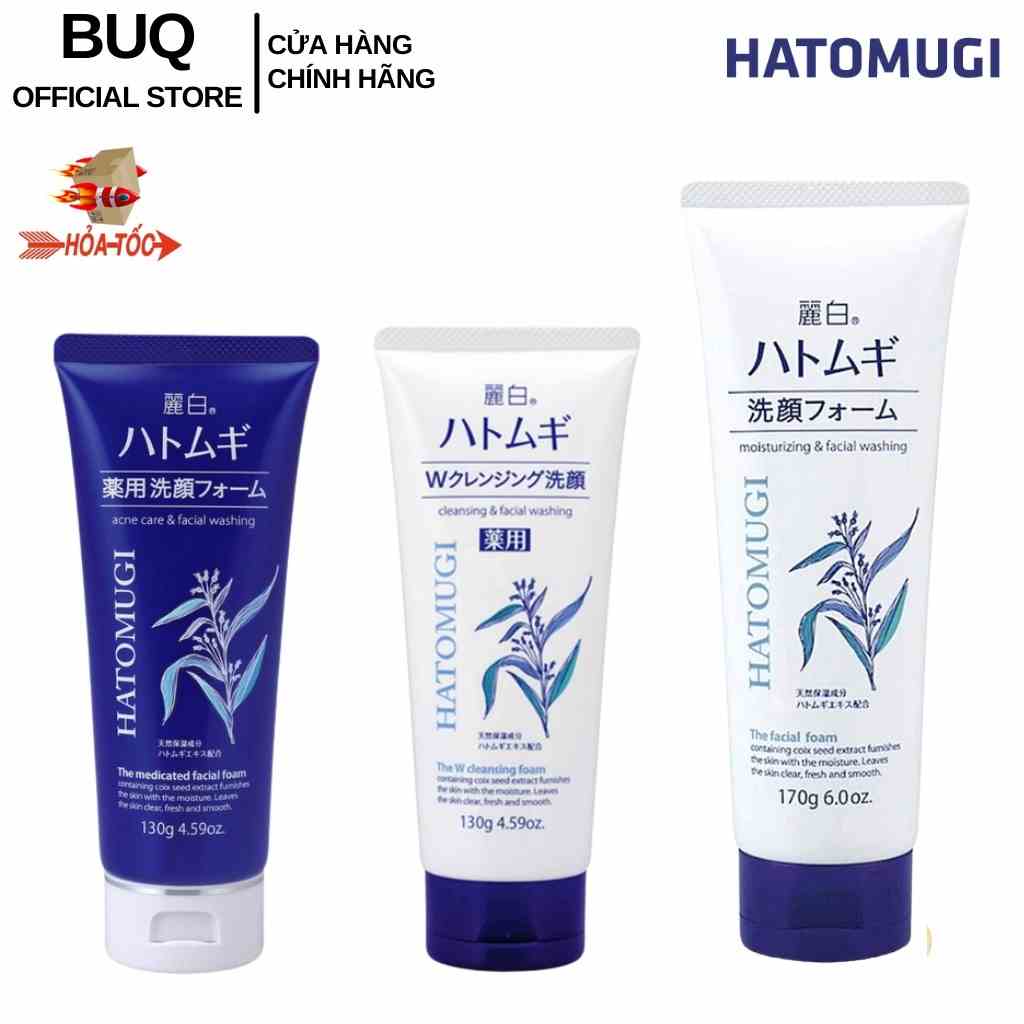 Sữa Rửa Mặt HATOMUGI Ý Dĩ Dưỡng Ẩm Trắng Da Reihaku Cleansing Facial Foam 130g và 170g