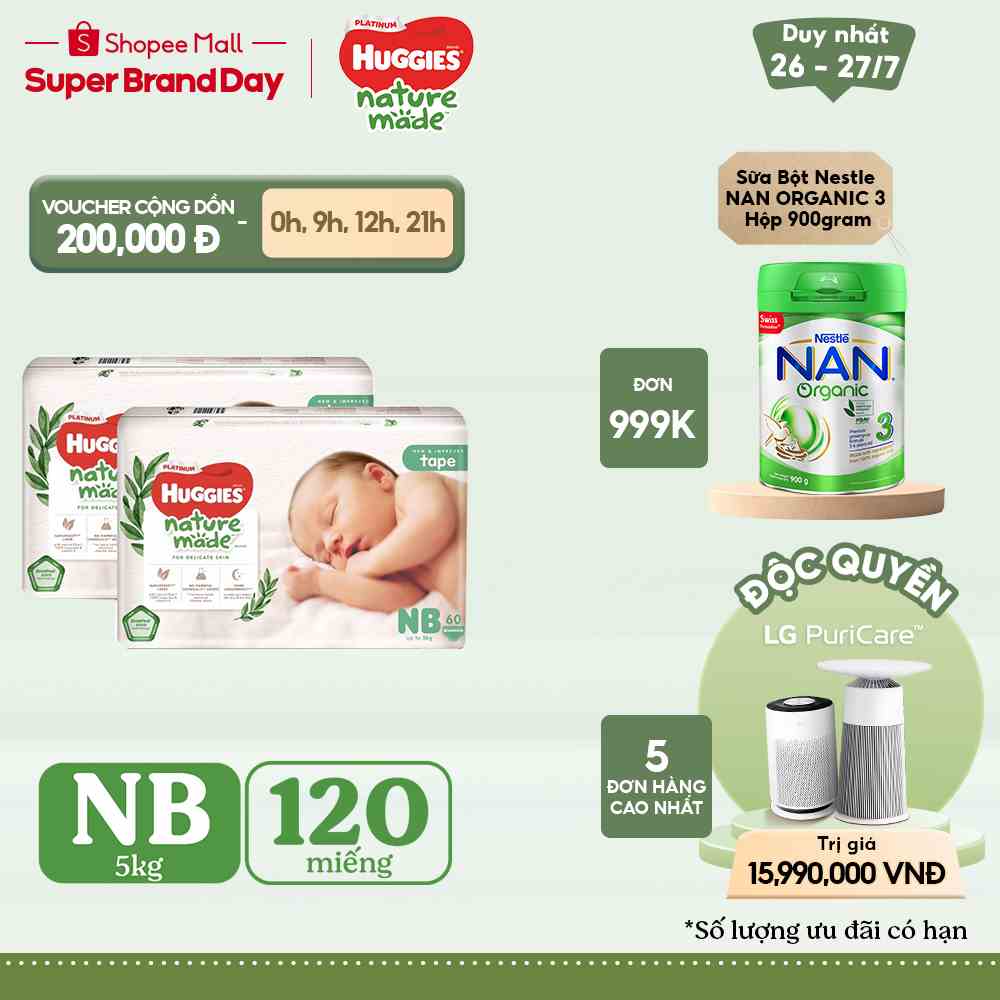 [HUGFEB15B -10% max 60k đơn 400k]Combo 2 Tã Dán Huggies Platinum Nature Made Size NB60