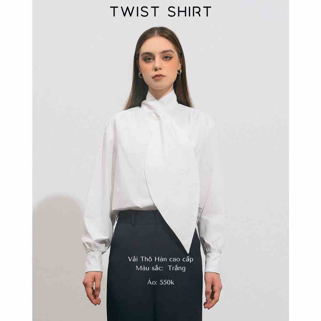 Áo Sơ Mi ONMIX - Twist Shirt - Vải Thô Hàn - Màu Trắng Trơn