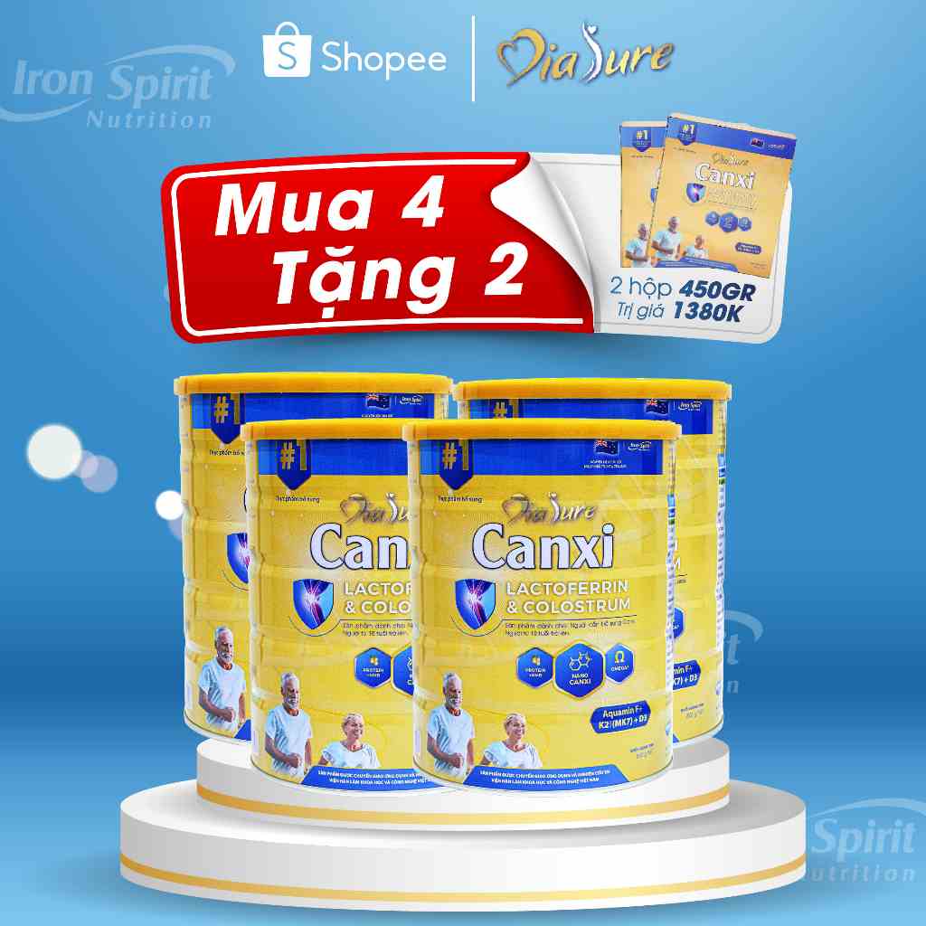 MUA 4 TẶNG 2, Sữa DIASURE CANXI 850G - bổ sung dinh dưỡng, nano canxi phòng chống loãng xương, cải thiện xương khớp.