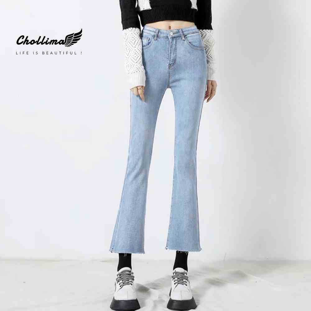 Quần jeans dài nữ co giãn ống loe Chollima tua lai QD252 ulzzang phong cách hàn quốc cá tính năng động