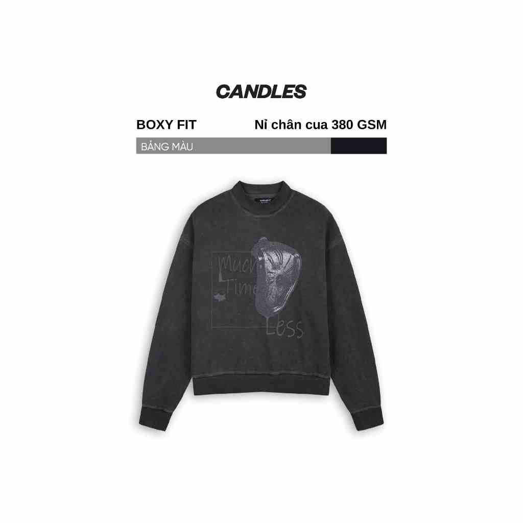 Áo sweater nam nữ form boxy CANDLES LIFETIME hình in vintage nỉ chân cua 380gsm chính hãng