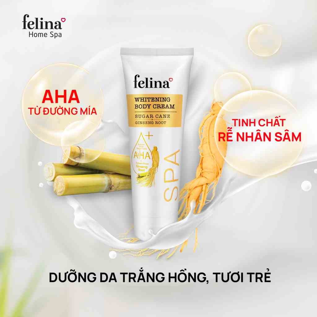 [GIFT] Kem Body Dưỡng Trắng Da Felina Home Spa 250g AHA từ đường mía & Nhân Sâm 100% thiên nhiên Whitening Body Cream