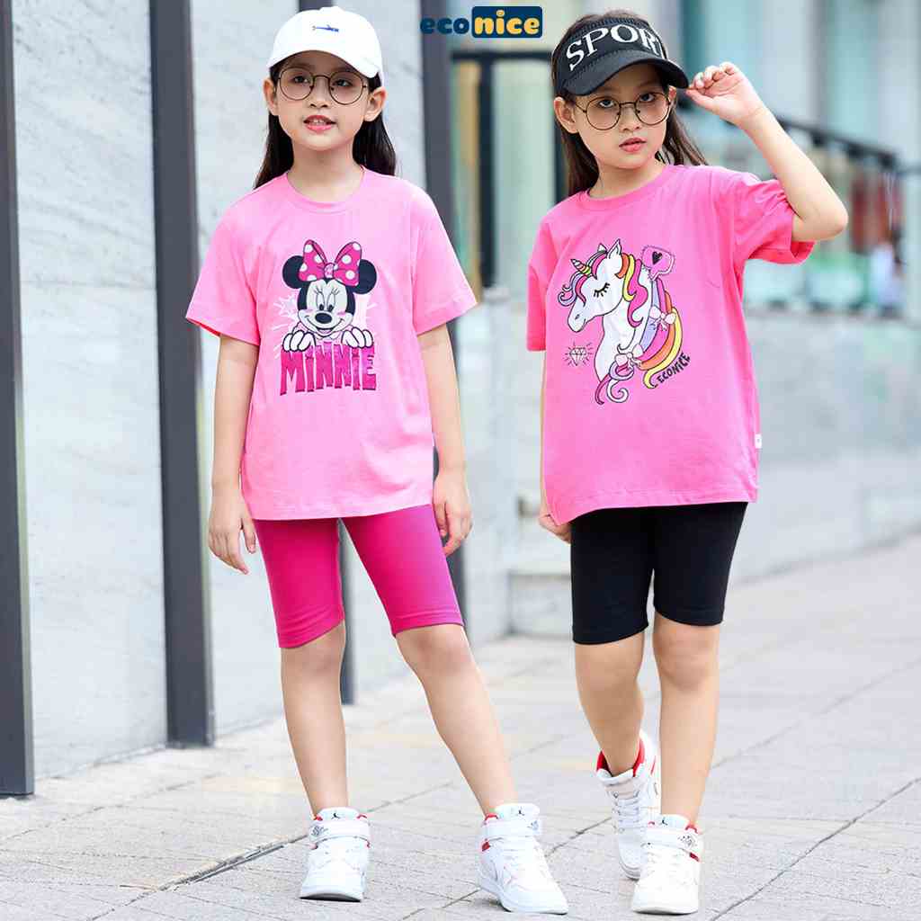 Đồ bộ quần áo thun cotton cho bé gái mặc mùa hè Econice B088. Size đại trẻ em 2, 3, 4, 5, 6, 7, 8, 9, 10, 12,13 tuổi