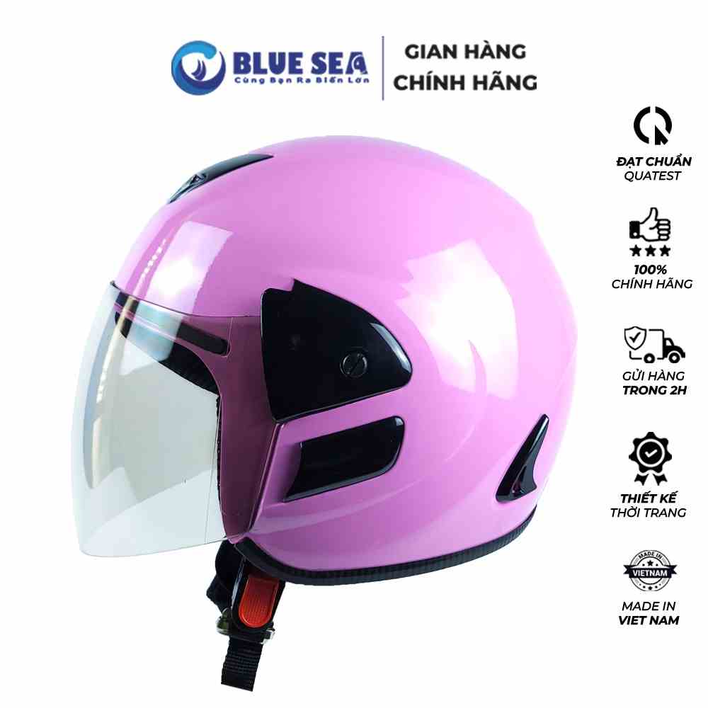 Mũ Bảo Hiểm 3/4 Đầu Blue Sea A102 Màu Hồng Phấn - Có Kính Dài Cao Cấp - Freesize - Hàng chính hãng