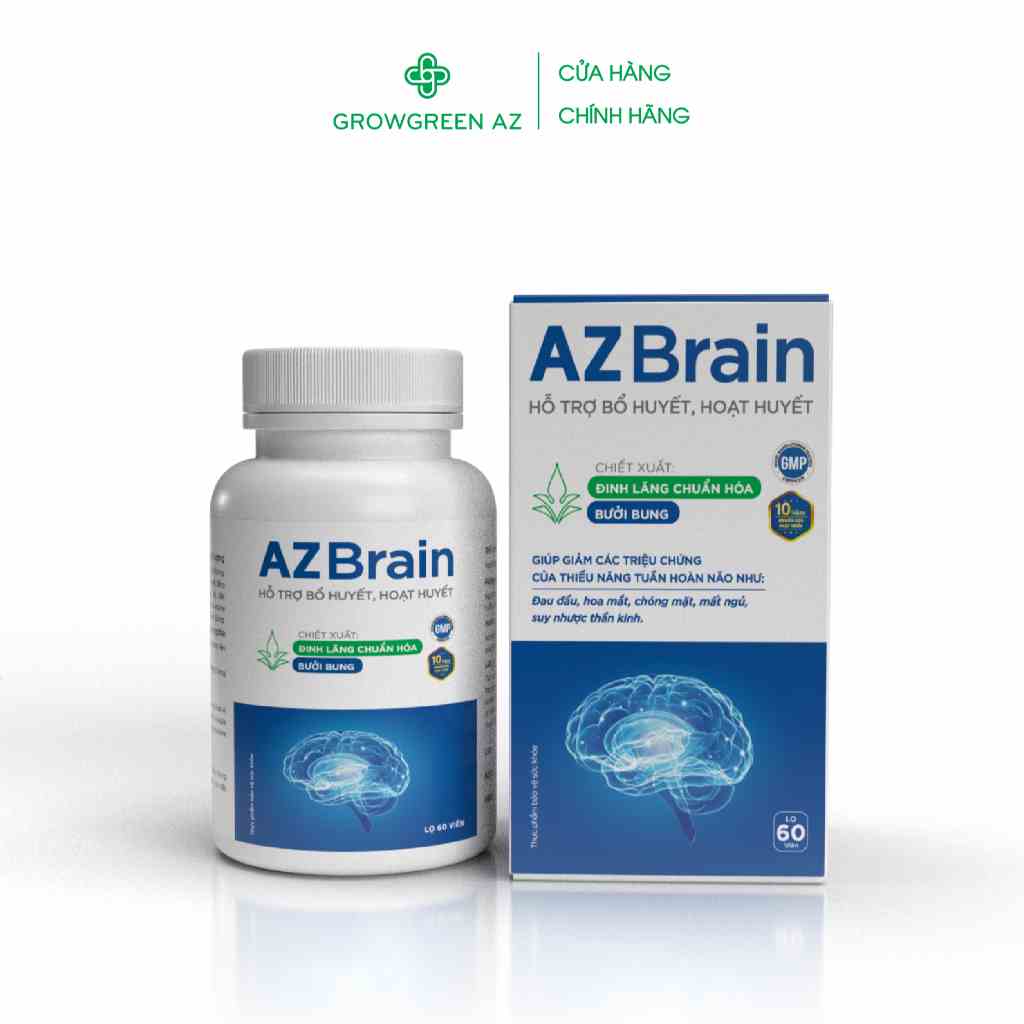 AZBR-Hoạt huyết dưỡng não AZBrain-GrowGreenAz Giảm Đau Đầu, Mất Ngủ, Suy Nhược Thần Kinh, Tăng Tuần Hoàn Máu Não