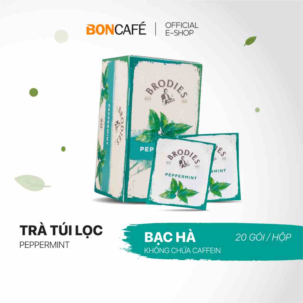 [Mã BMLTB35 giảm đến 35K đơn 99K] Trà thảo mộc túi lọc Brodies Peppermint 20 gói/hộp - Brodies Peppermint Tea (2g/20s)