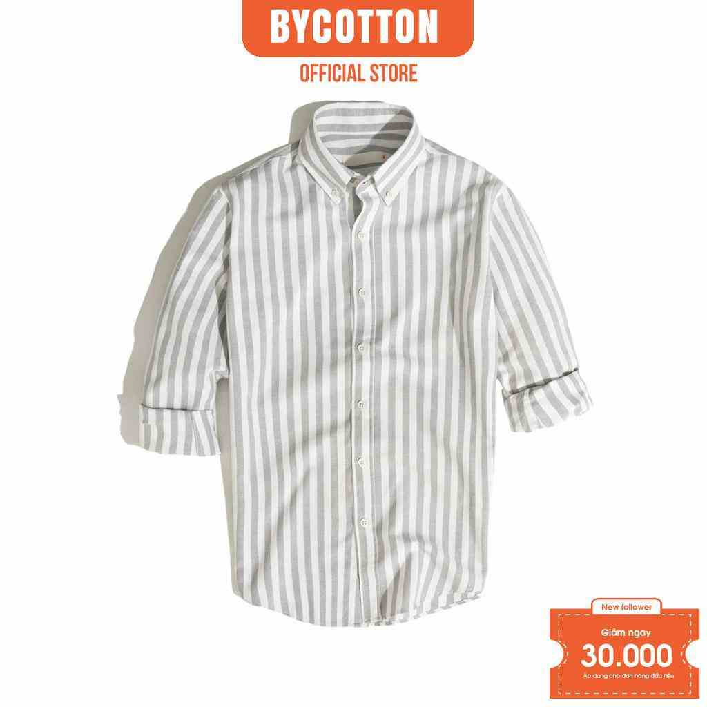 [Mã BYCOSM30 giảm 30% đơn 0K] Áo Sơ Mi Nam Dài Tay Phối Sọc BY COTTON Light Grey Stripes Oxford 1122