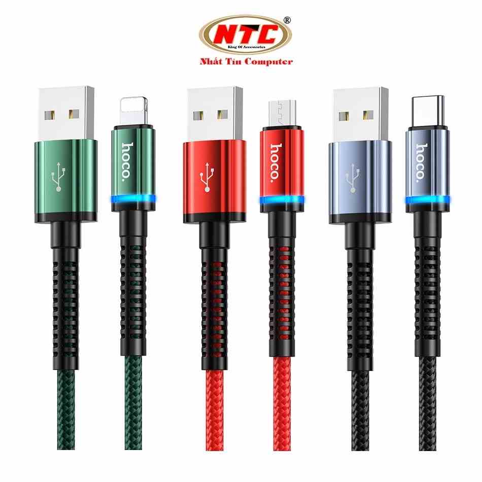 Cáp sạc nhanh báo đèn Hoco HK38 3A cổng LN / Type-C / Micro-USB (tùy chọn) dài 1M - Hãng phân phối