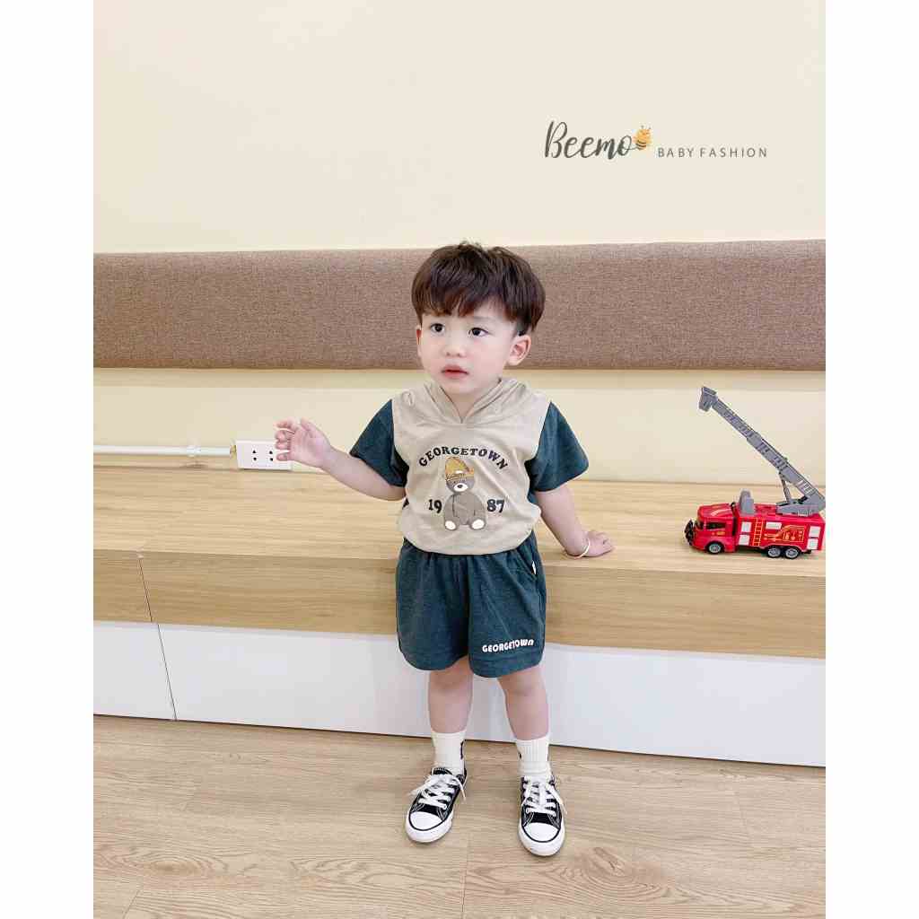 Set bộ quần áo bé trai Beemo hoodie in hình gấu phong cách hiphop, vải cotton mềm mại, co giãn từ 1 - 7 tuổi 23421B