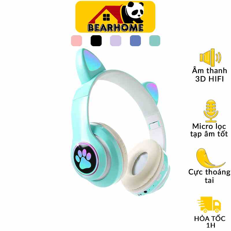 Tai nghe gaming mèo tai nghe bluetooth không dây mèo có mic chơi game học online headphone chụp tai đệm em thoáng khí