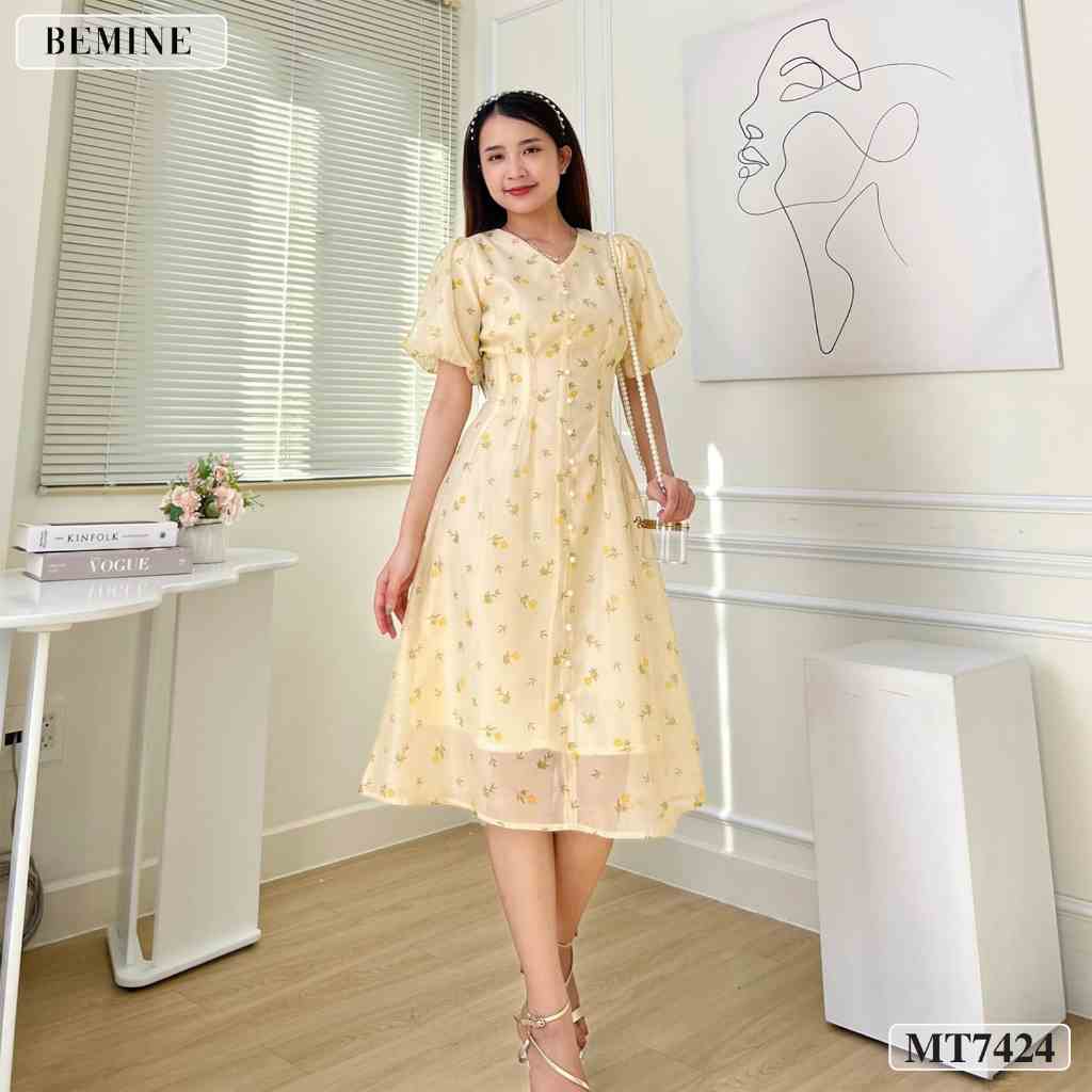 Đầm hoa nhí cổ V tùng xoè BEMINE MT7424