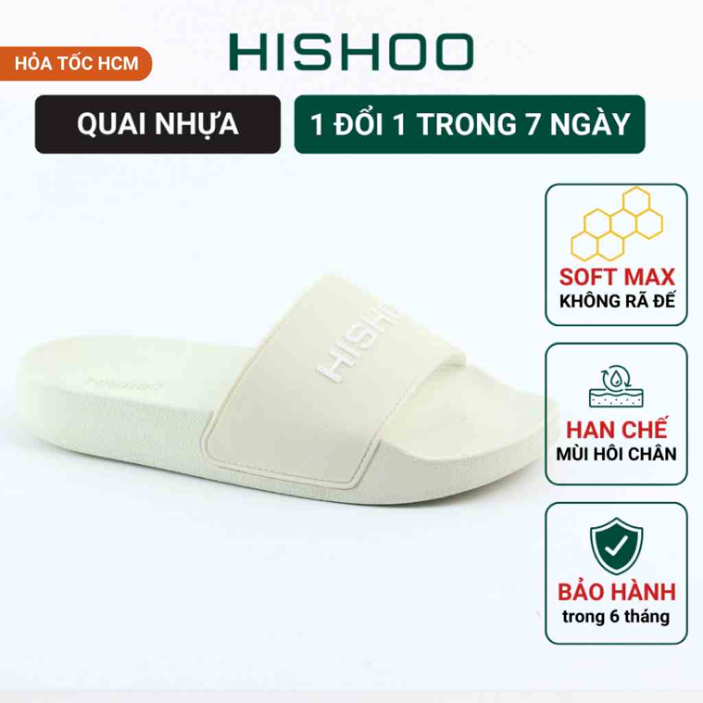 Dép quai ngang slipper quai nhựa KEM +ĐEN trẻ em cao cấp nam, nữ HISHOO siêu nhẹ thời trang size 36 - 46 N333