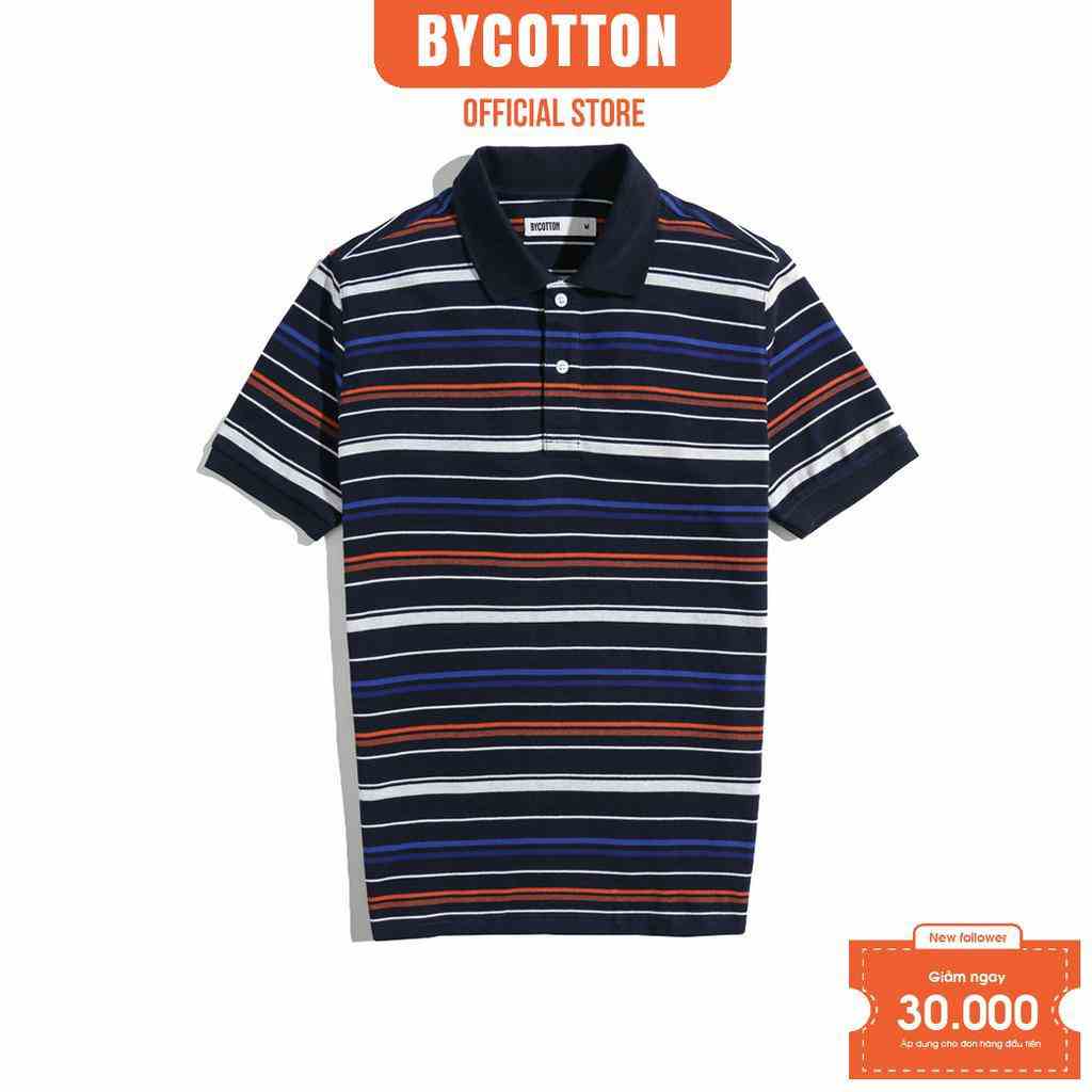 [Mã BYCO300T8 giảm 30% đơn 0K]  Áo Thun Nam Polo Cao Cấp Cổ Bẻ BY COTTON Sọc Xanh Cam