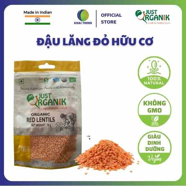 Đậu Lăng Đỏ Tách Vỏ Hữu Cơ Bé Ăn Dặm Just Organik Nhập Khẩu Ấn Độ Không Biến Đổi Gen 50g