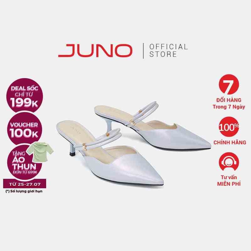 Giày Cao Gót Nữ 7cm Thời Trang JUNO Mules Lượn Sóng Gót Thanh CG07146