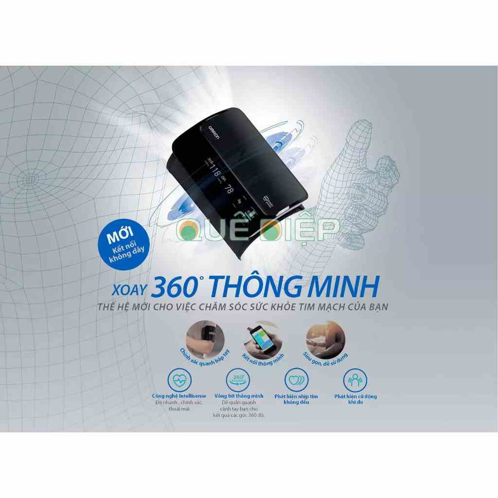 OMRON HEM-7600T - Máy đo huyết áp bắp tay tự động 7600 T, vòng bít thông minh, Bluetooth kết nối điện thoại