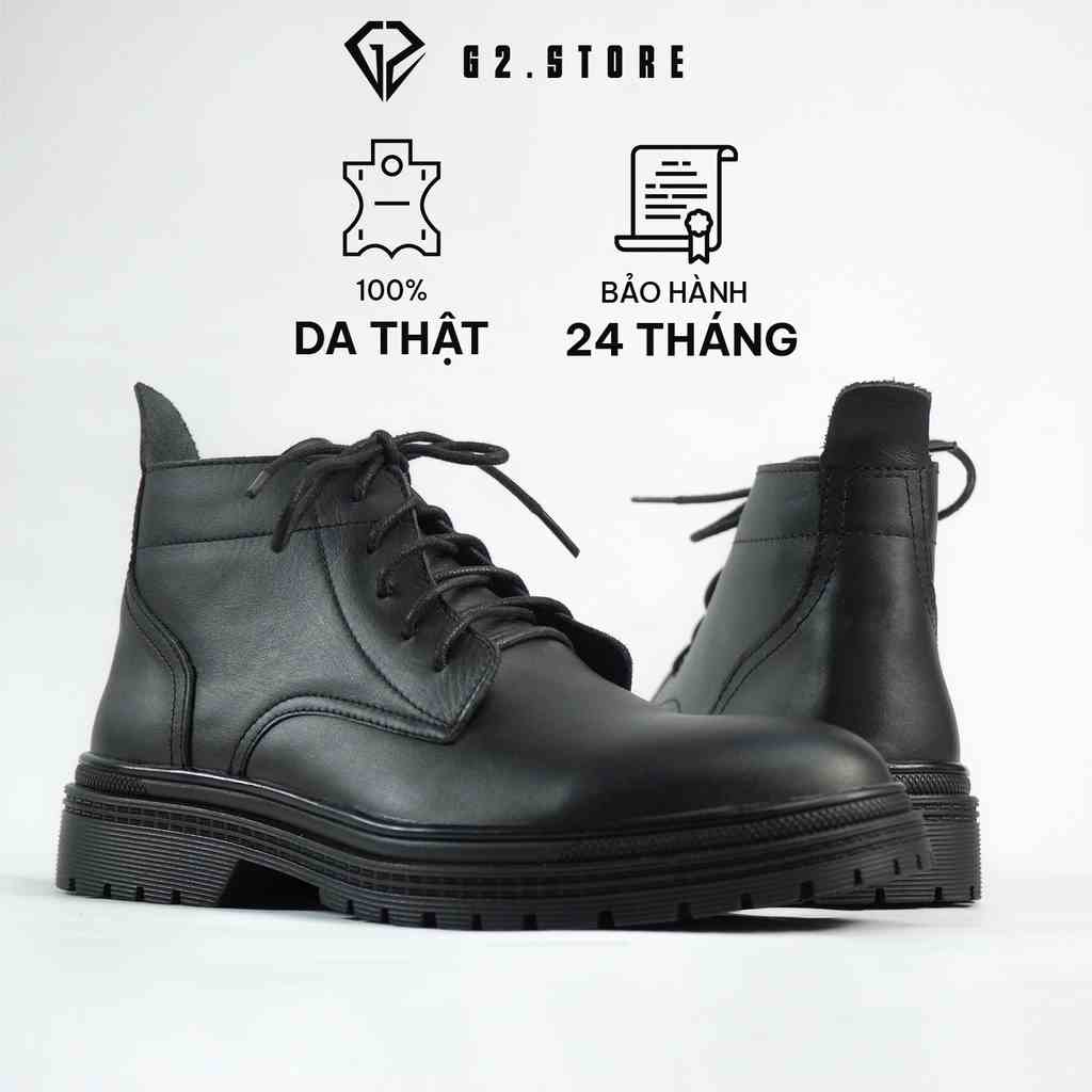 Giày da nam G2 combat boot cổ lửng buộc dây đế chunky khâu chắc chắn, cao cổ độn đế tăng chiều cao bằng cao su