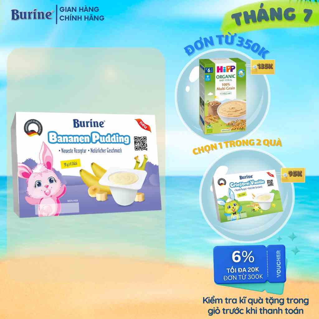 Pudding Ăn Dặm Burine Vị Chuối Dành Cho Trẻ Từ 6 Tháng Tuổi - Cung Cấp Vitamin, Bổ Sung Năng Lượng (DATE T12.2023)