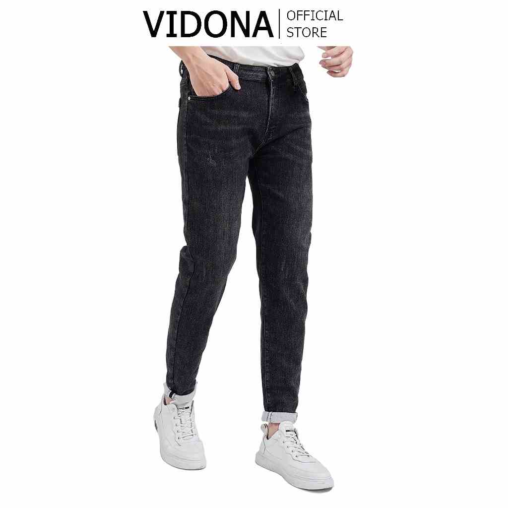 [Mã BMLTA35 giảm đến 35K đơn 99K] Quần Jean nam màu đen, vải xước nhẹ, co giãn - Vidona Luxy. Lengend