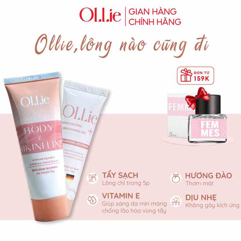 Kem tẩy lông OLLIE , tẩy lông vùng kín, nách, tay, chân, triệt lông an toàn không đau rát dung tích 50ml