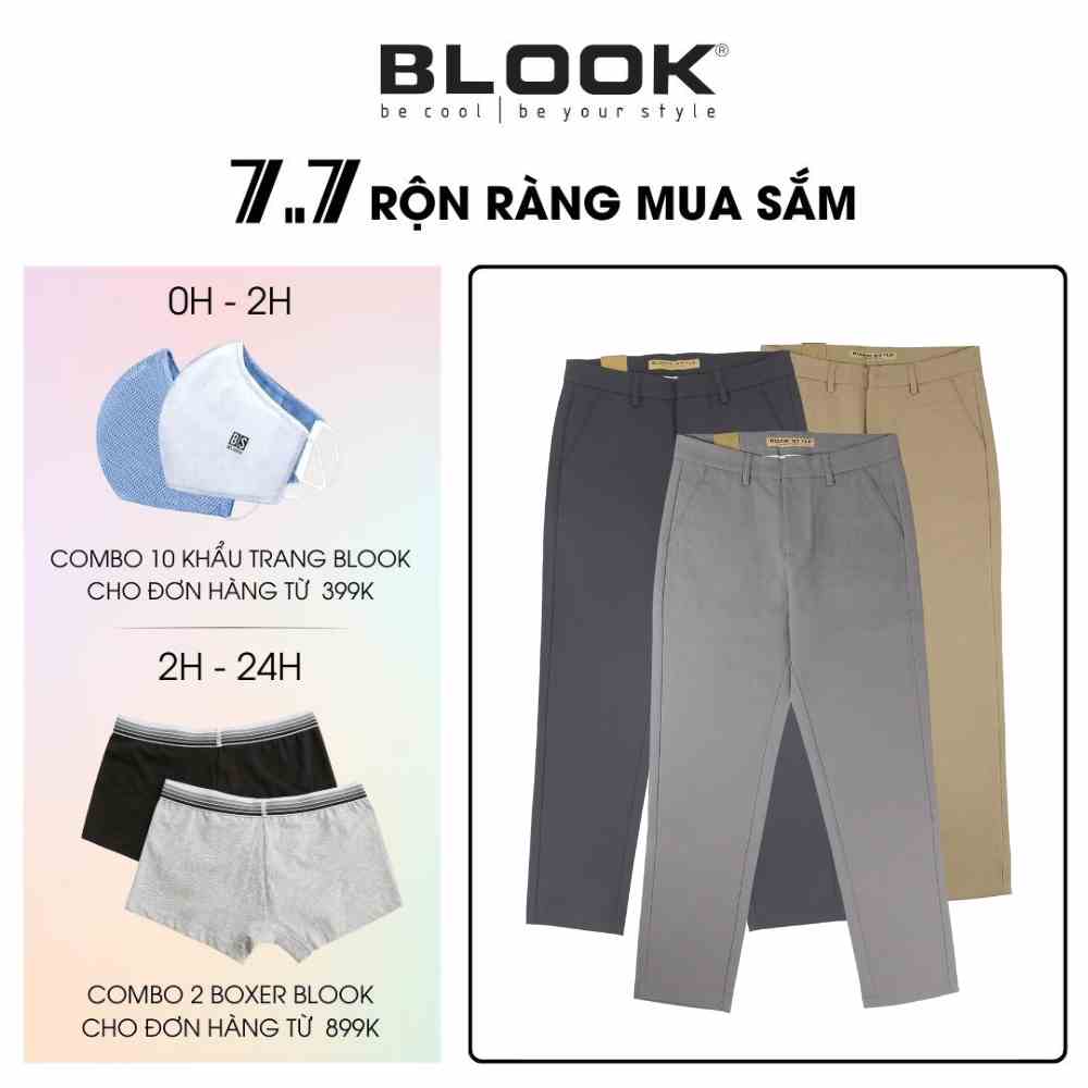 Quần Dài Kaki Nam Form Slim Fit BLOOK - Chất Vải Kaki Cotton thoáng mát mã 30271