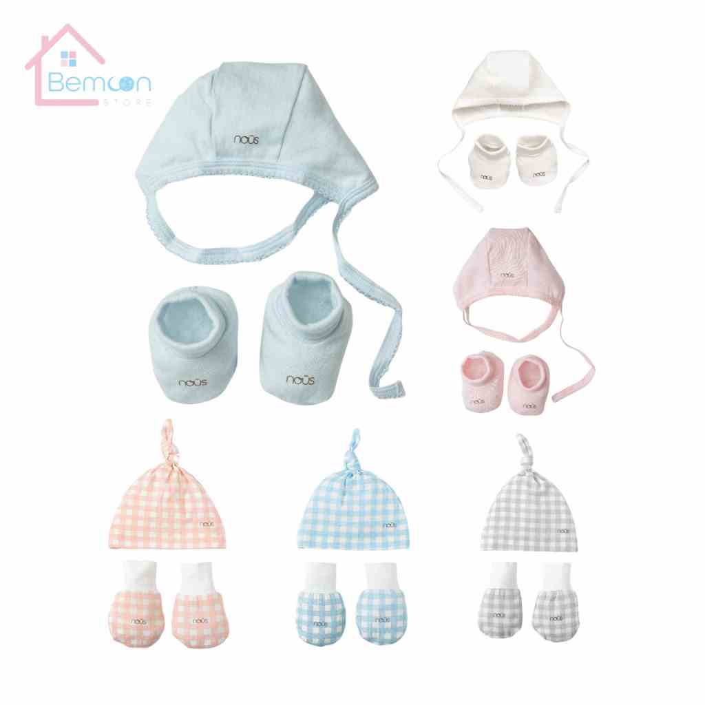 [FULL] Set phụ kiện Nous - 1 mũ + đôi bao tay bao chân/1 mũ + đôi bao tay/1 yếm + mũ (newborn / sơ sinh / NB)