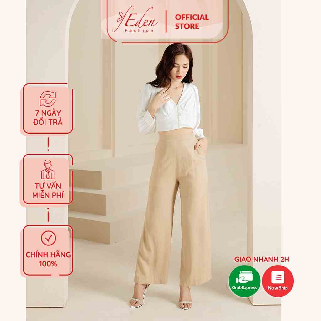 Quần công sở lưng cao ống suông linen thời trang Eden - Q021