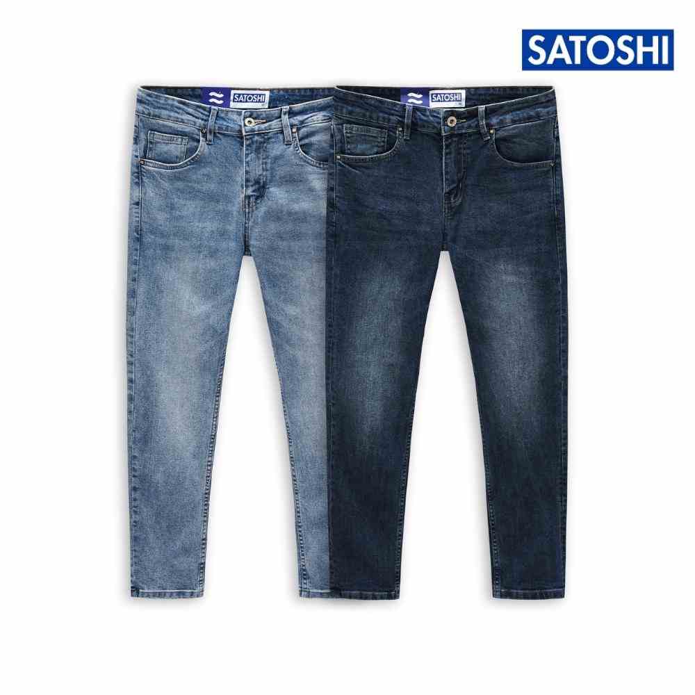 Quần jean nam slimfit Satoshi SAQJ72 chất co giãn nhẹ hai màu xanh/ xanh đậm dễ phối đồ