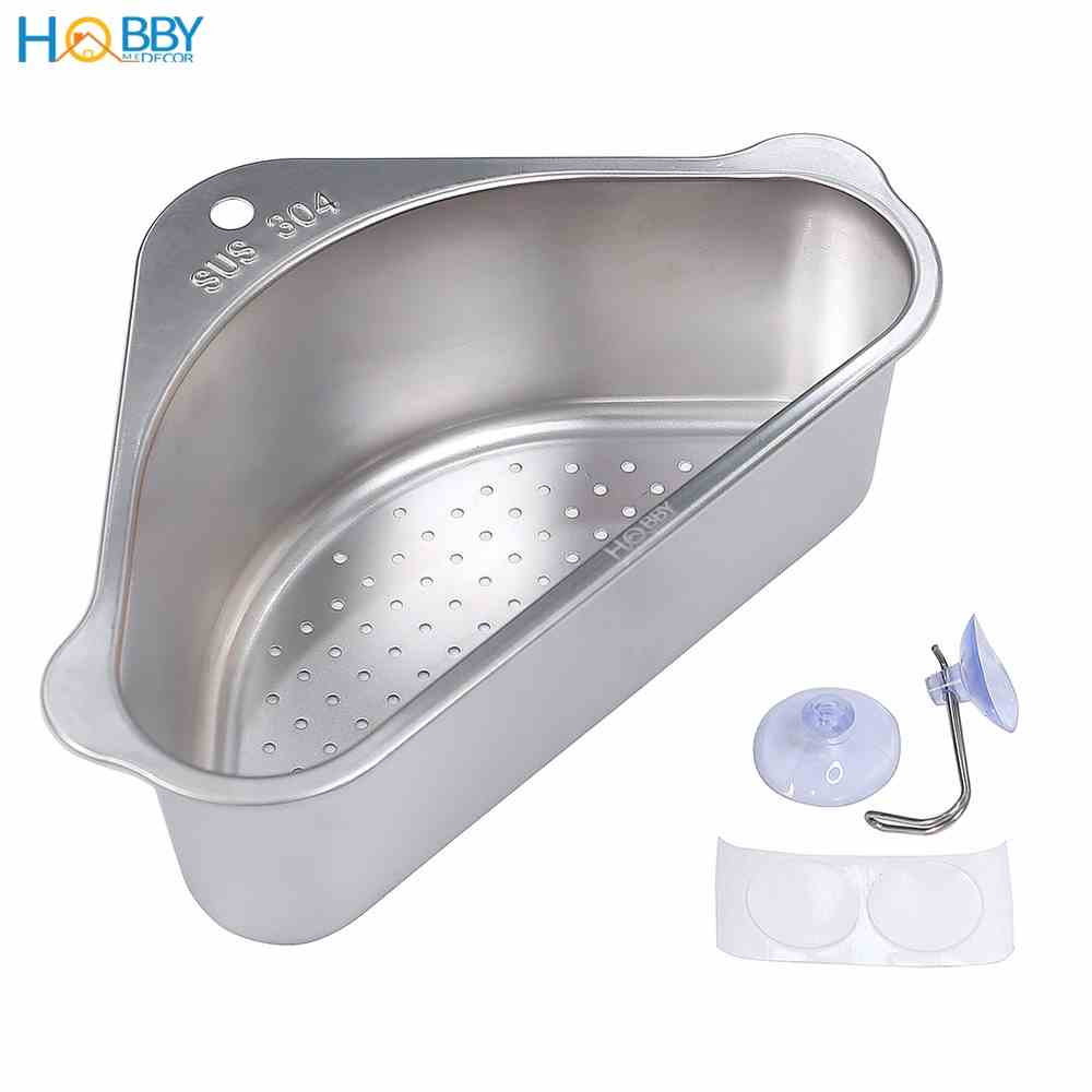 Rổ treo góc chậu rửa chén đa năng Inox 304 Hobby Home Decor KGC1 - kèm sticker và keo dán